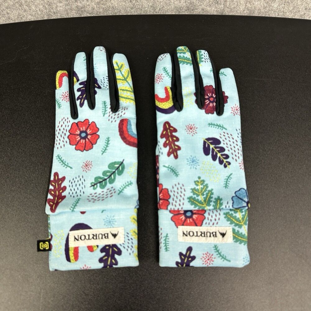 Burton Touch N Go Gloves Womens M Blue Floral Rainbows Colorful